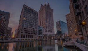 City skyline from river